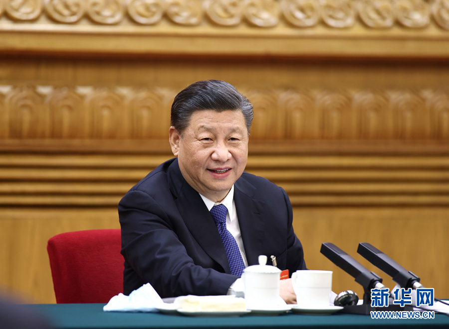 3月5日,中共中央总书记、国家主席、中央军委主席习近平参加十三届全国人大四次会议内蒙古代表团的审议。新华社记者 鞠鹏 摄